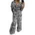 Cross border women's clothing 2024 fashion autumn new item simple casual personality V-neck lace up loose seven quarter sleeve jumpsuit 661