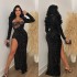 C6725 Cross border AliExpress Amazon European and American Fashion Women's Solid Color Sparkle Sexy Split Long Dress