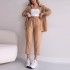 Spot European and American women's set 2023 autumn loose casual fashion long sleeved shirt with tie up cropped pants two-piece set