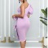 D272 Amazon Independent 2024 New Oblique Shoulder Bubble Sleeve Hip Wrapping Sexy Dress Large Size European and American Dress