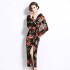 2024 French three-dimensional flower dress for women in autumn, long slit, slim fit, retro printed tea break skirt