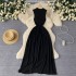 French style light luxury high-end sleeveless knitted dress for women in summer, solid color, slim waist design, including long skirt