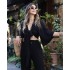 2024 Spring/Summer New Collection of European and American Cross border Women's Fashion Horn Sleeve Strap up Shirt High Waist Straight Leg Pants Set in Stock