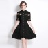 Real time spot spring clothing new palace style standing collar hollowed out single breasted short sleeved dress