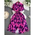 French style socialite print dress 2024 summer new item niche design waist cinching slimming mid length skirt