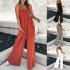 European and American women's clothing 2024 autumn new fashionable solid color pleated chest wrapped simple slimming high waisted camisole jumpsuit