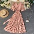 Spring and summer female French niche love pattern V-neck short sleeved waist goddess temperament knee high swing long skirt dress