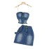 American retro spicy girl style set sexy strapless hanging neck top short versatile denim skirt two-piece set trendy