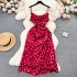 French high-end satin camisole dress for women's new design sense, drawstring tied high waist slimming polka dot dress