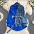 Cowboy patchwork lapel dress autumn and winter new Korean version waist cinching slimming irregular mid length shirt 480g