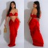 C6822 Cross border AliExpress Amazon Europe and America Fashion Women's Wear Solid Color Sexy strapless pleated skirt two-piece set