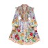 Fancy Flower Series Holiday Skirt Temperament Buckle Slimming Niche Printed Dress French Bubble Sleeve Dress for Women