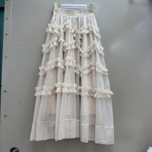 Australian French niche heavy industry fluffy mesh spliced cake skirt long skirt A2 # 8736