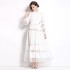 Real time spot new 2024 autumn French socialite fashion lapel patchwork lace lantern sleeve long skirt