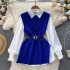 Light luxury socialite set women's loose long sleeved white shirt top+split knit vest vest vest two-piece set 0.4kg