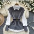 Overlay shirt vest women's autumn dress two-piece fashion versatile sleeveless Fried Dough Twists knitting vest with long sleeve shirt inside