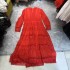 Australian fashionable, luxurious, elegant V-neck lace pleated waist slimming long skirt temperament dress D1 # 6601