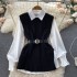 Light luxury socialite set women's loose long sleeved white shirt top+split knit vest vest vest two-piece set 0.4kg