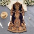 Spring and Autumn Palace Style Retro High End Printed Chiffon Dress for Women, with a cinched waist and slimming effect, single breasted, socialite long skirt