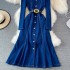 Square collar denim dress for spring 2023, new style of socialite temperament, goddess style, waist cinching, slimming, big swing, long skirt