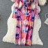 Sexy luxury tie dye dress for women in spring and summer, long sleeved with slit and waist strap design, slim fit dopamine skirt