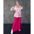 Spot European and American women's clothing 2024 new casual long sleeved printed shirt high waist slit wide leg pants set