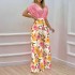 Foreign trade women's clothing 2024 independent station autumn new item ins temperament V-neck printed wide leg pants fashionable casual set