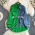 Cowboy patchwork lapel dress autumn and winter new Korean version waist cinching slimming irregular mid length shirt 480g