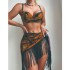 2024 new European and American bikini sexy printed tassel skirt style three piece swimsuit women's cross-border foreign trade bikini