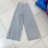 European and American letter printed high waisted denim straight leg pants, loose and slimming, floor length wide leg pants A3 # 5631