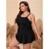 European and American cross-border new plus fat plus size swimsuit, female sexy sloping shoulder ruffle edge slimming skirt style split swimsuit