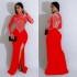 C6825 Cross border AliExpress Amazon European and American Fashion Women's Solid Color Mesh Hot Diamond Split Long Dress