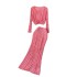 European and American style simple and fashionable thin knitted suit for women, with a distressed design and a high waist slimming long skirt