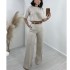 European and American Cross border Spot 2024 New Fashion Cotton and Hemp Short Top, High Waist and Wide Leg Suit Pants, Women's Set