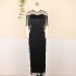 New plus size 200 pounds fat mm round neck see through side slit cocktail party tassel dress women's dress