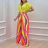 Foreign trade women's clothing 2024 independent station autumn new item ins temperament V-neck printed wide leg pants fashionable casual set