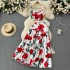 Light luxury style square neck camisole top paired with high waist niche design printed skirt set, two-piece set for women