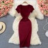 Tight fitting slimming square neck knitted dress short sleeved 2023 summer new style, sexy and spicy girl, hip hugging long skirt