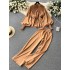 French style high-end round neck lantern long sleeved waist shirt+high waist slimming casual wide leg pants two-piece set