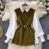 Light luxury socialite set women's loose long sleeved white shirt top+split knit vest vest vest two-piece set 0.4kg