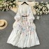 European and American style 2024 new women's dress with oversized skirt print, pleated pleats, waist cinching, and lace up for vacation