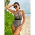 2024 new European and American trade one-piece swimsuit women's leopard print single shoulder fashionable and sexy bikini