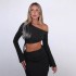 Autumn and winter European and American women's cross-border new style temperament solid color single shoulder exposed navel top slim fit half skirt two-piece set for women