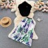 Retro elegant style set for women's summer high-end design, niche sleeveless shirt top+pleated long skirt two-piece set