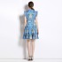 Real time spot new summer high-end mushroom collar with lotus leaf sleeves, waist cinching printed short dress