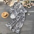 European and American fashion personalized printed suit women's lazy irregular lantern sleeve shirt+pleated wide leg pants two-piece set