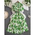 French style socialite print dress 2024 summer new item niche design waist cinching slimming mid length skirt