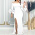 D481 independent station foreign trade women's clothing temperament one collar sexy slit lotus leaf sleeve long dress banquet party evening dress