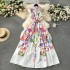 French high-end style socialite style vacation dress with a stylish design, printed slim fit long sleeveless shirt dress