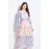 Original in stock | 2024 vintage vacation style dress with V-neck and waist cinching temperament, ruffled cake long skirt